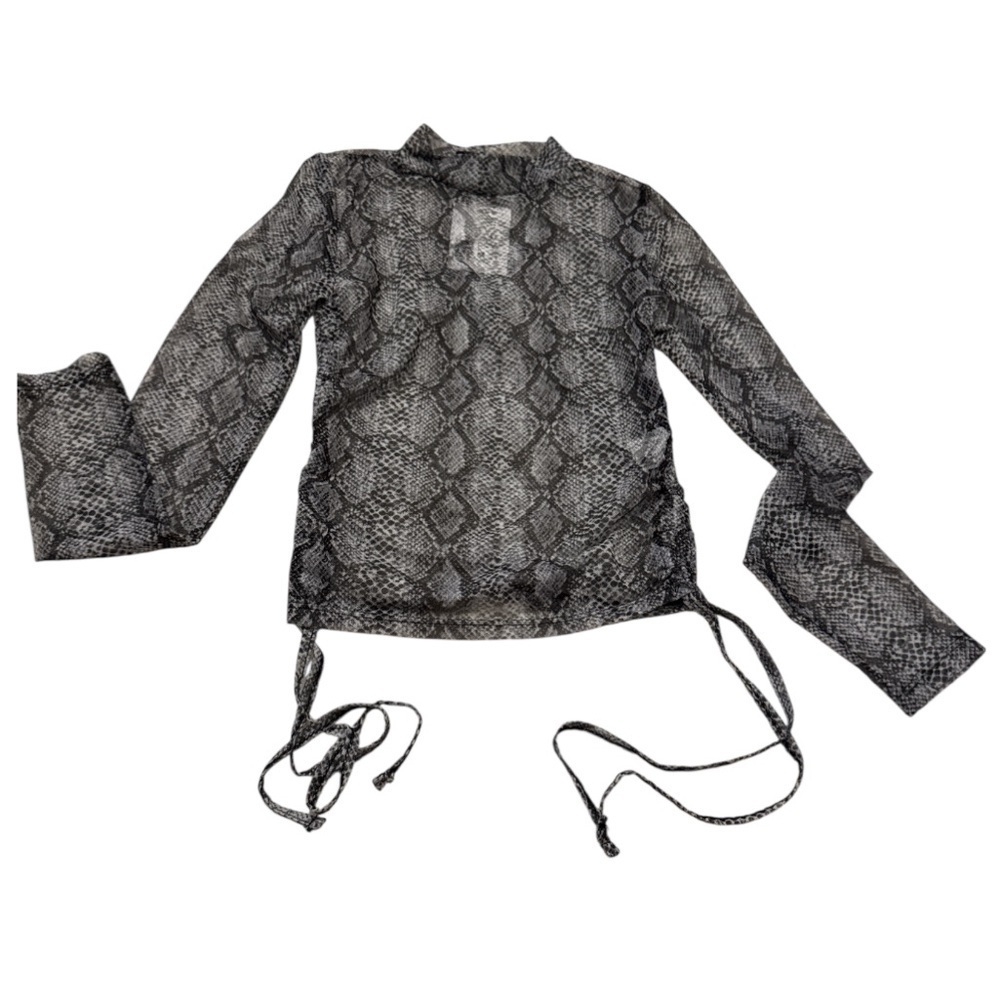 NWT Forever 21 Black & Gray Sheer Snake Print Ruched Sides Top Size Medium